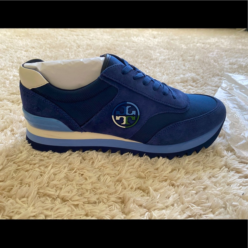 Tory Burch navy blue sawtooth logo sneakers